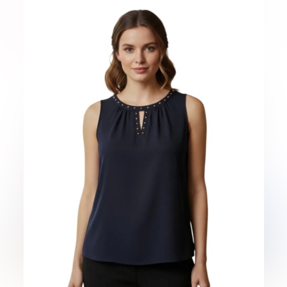 INC Black Halter Top with Silver Studs, Size L
